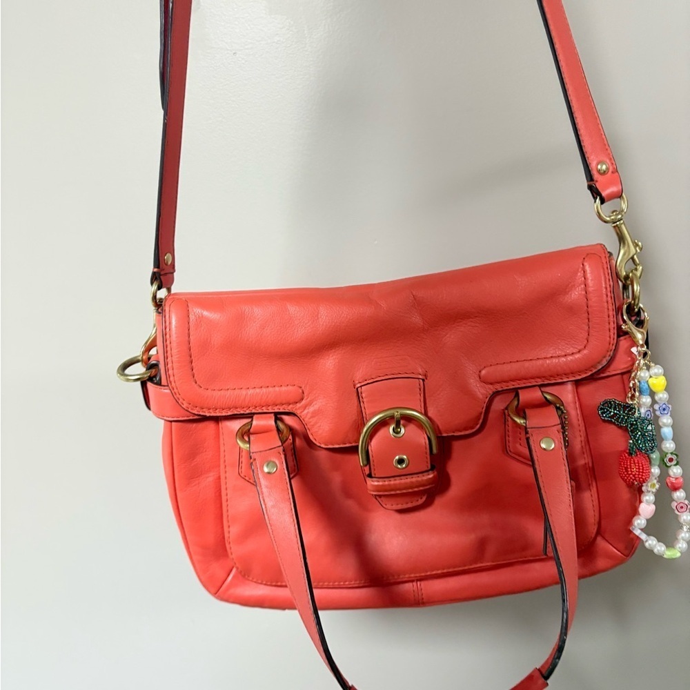 Coach SoHo Leather Satchel Coral red with Gold Accents - Picture 3 of 7